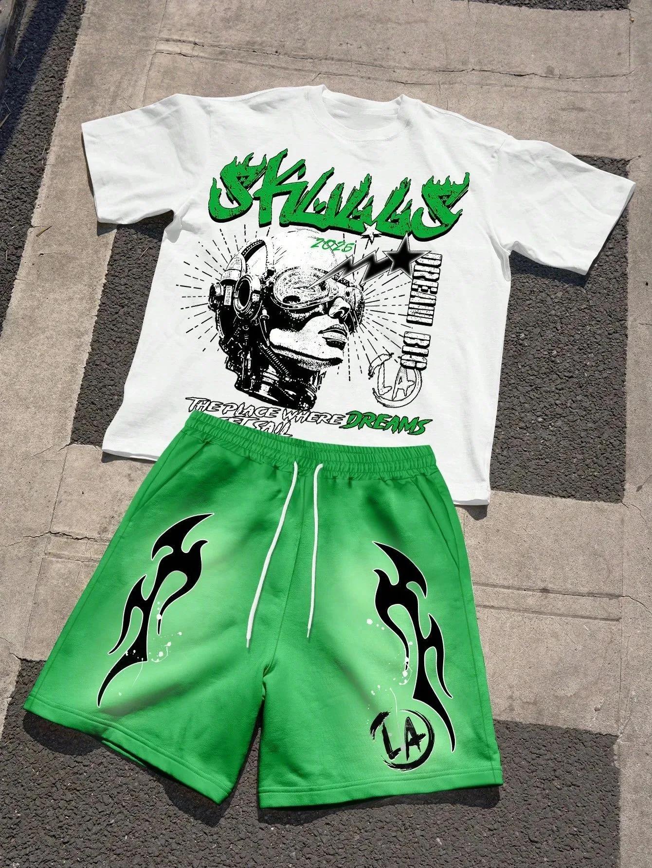 Ensemble T-shirt et short à col rond pour hommes, à la mode, respirant, confortable, lettre imprimée