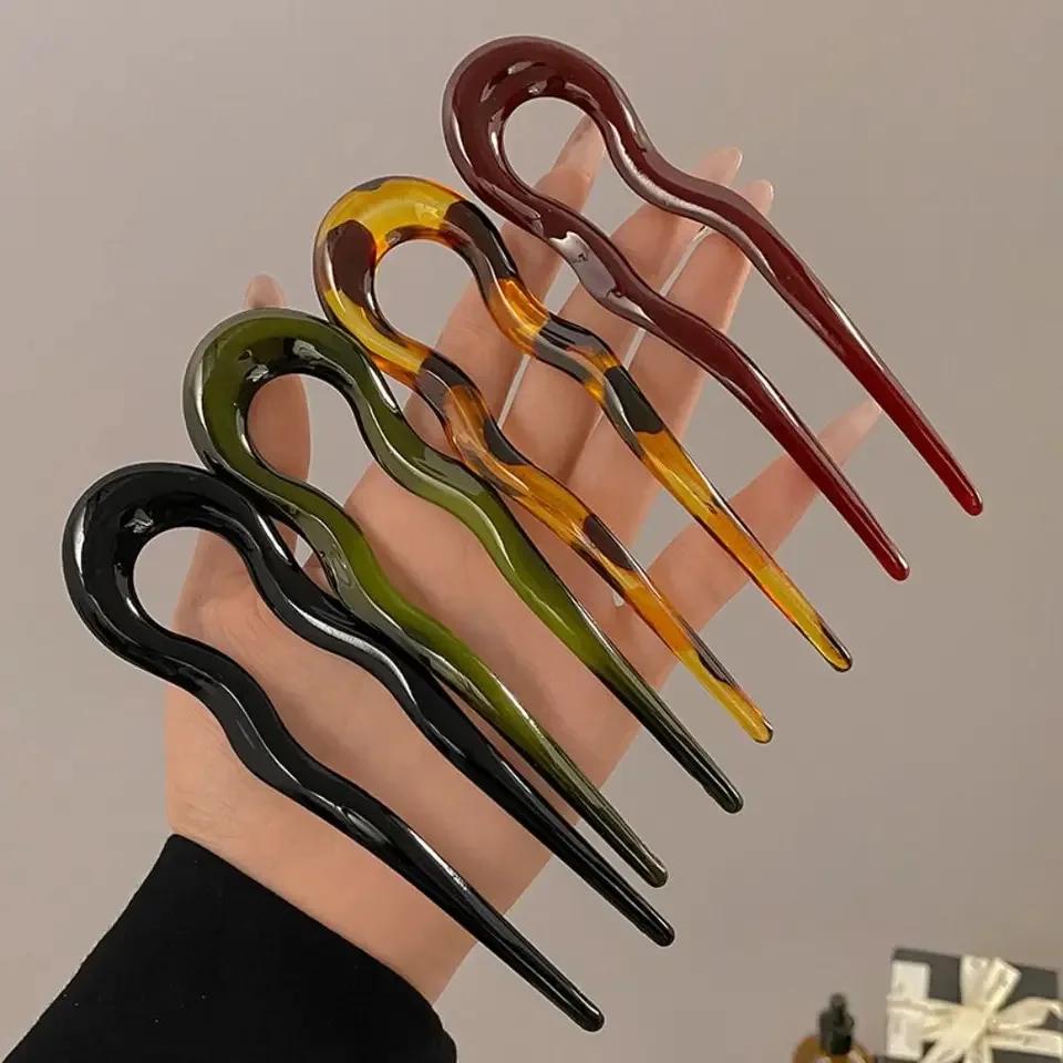 Pince à cheveux torsadée française en forme de U pour femmes, épingles à cheveux ondulées en plastiq