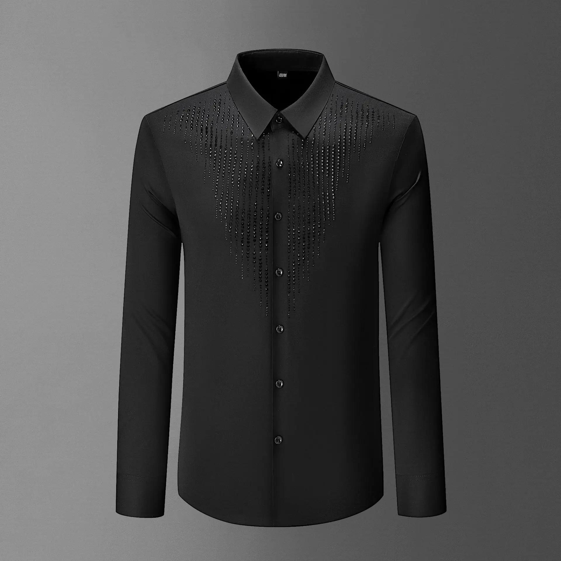 Chemise de luxe à manches longues avec strass pour hommes, robe de soirée pour Banquet social, burea