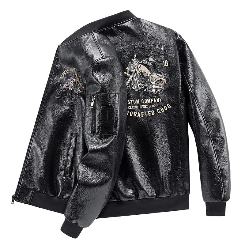 Veste d'automne en cuir de moto brodée pour hommes manteau de motard américain hommes col de Basebal