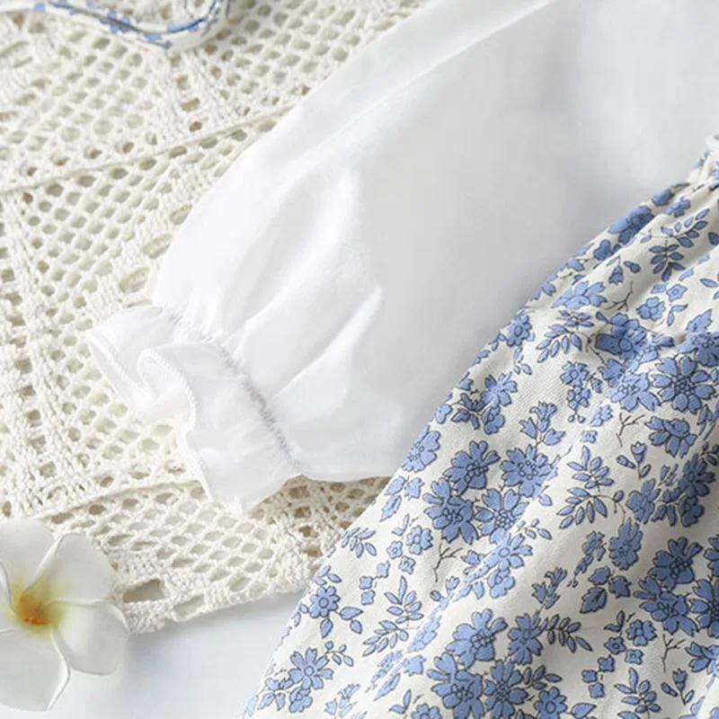 Combinaison coton manches longues nouveau-né fille - Costume batterie chapeau imprimé automne printemps