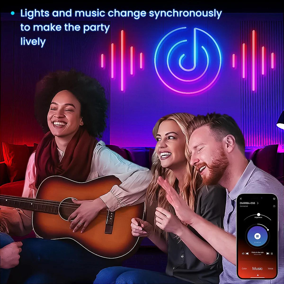 Bande lumineuse néon Flexible RGB avec application/télécommande, plusieurs Modes, synchronisation de