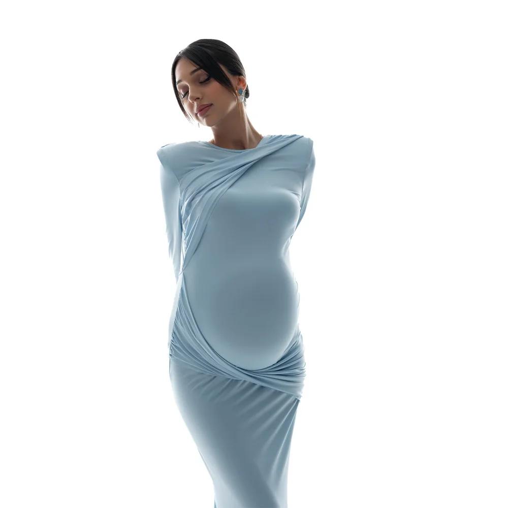 Robes de maternité pour séance photo, robe dos nu de couleur unie, vêtements de baby shower pour fem