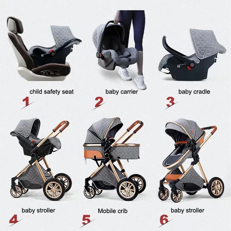 Poussette de bébé 3 en 1, nacelle réglable, sièges auto pour nourrissons, pliable léger, absorbant l