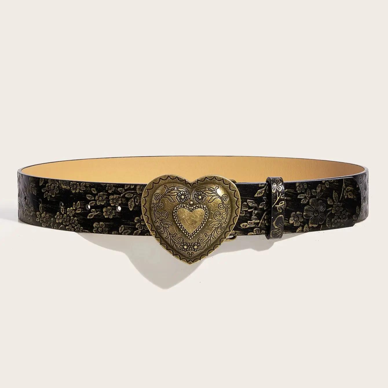 Ceinture en cuir PU à motif de boucle d'amour, jeans décontractés à la mode