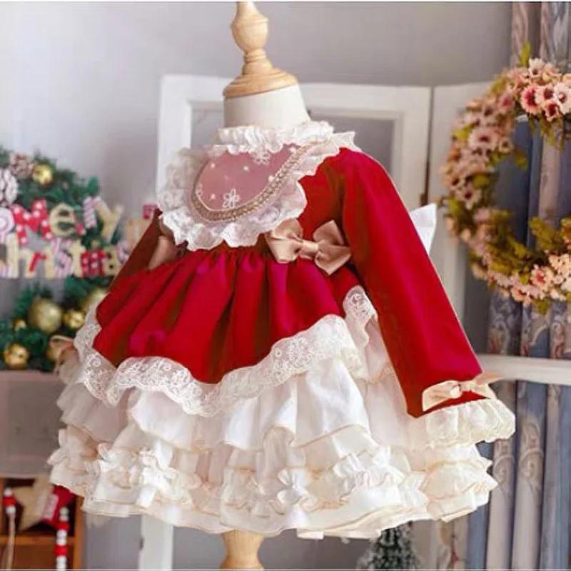 Robe de princesse en dentelle pour filles, Style palais, noël, carnaval, nouvel an, nœud papillon, f