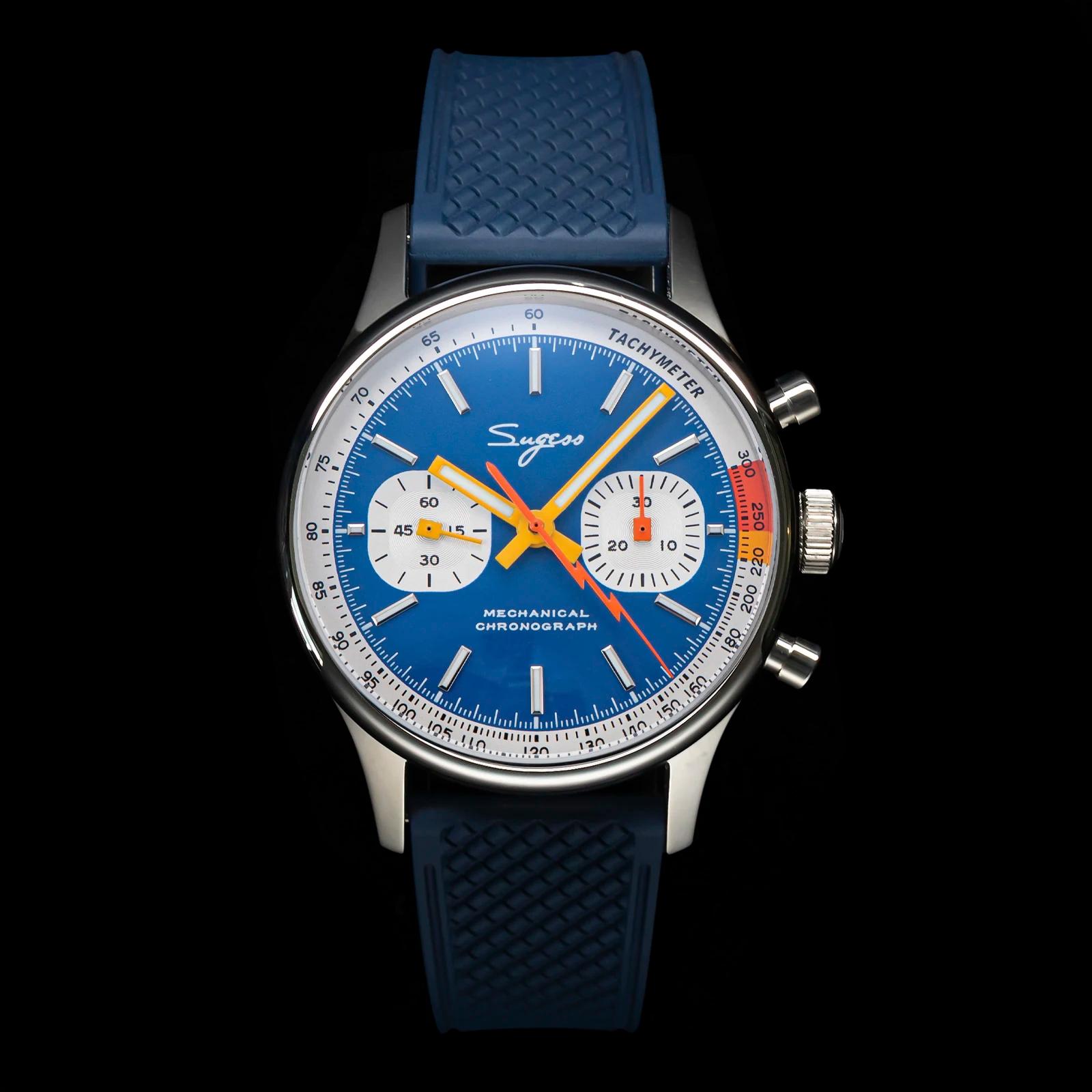 Sugess montre pilote ST19 mouvement d'origine montre-bracelet à col de cygne chronographe mécanique