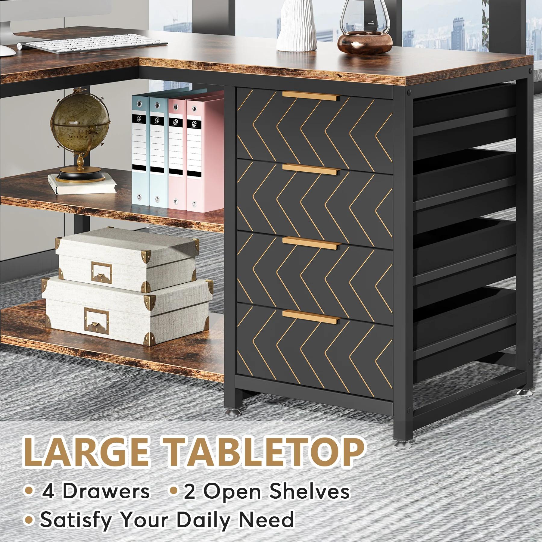 Tribesigns Bureau d'ordinateur en forme de L avec tiroirs de rangement, bureau d'angle de 59 pouces