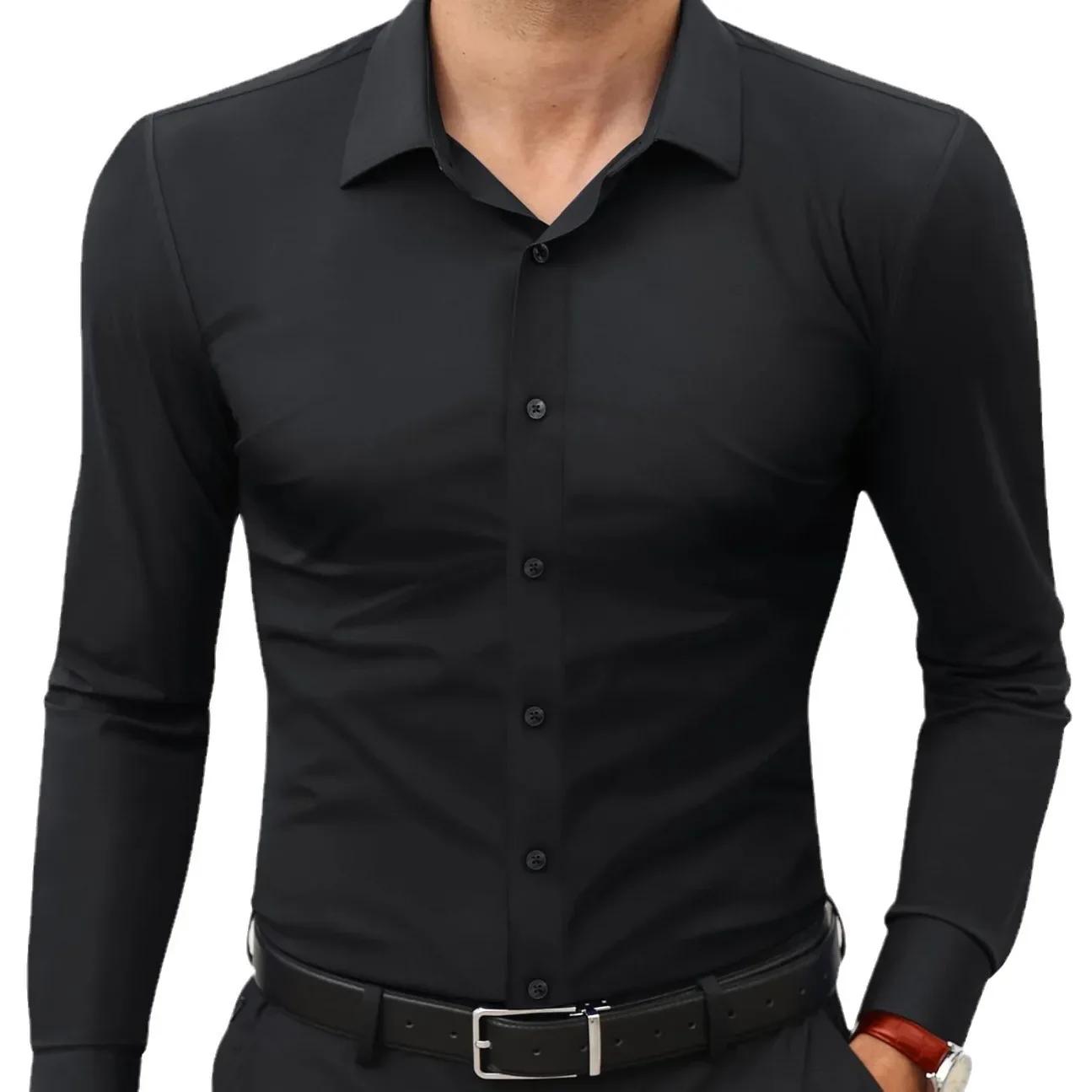Chemise décontractée à manches longues pour hommes, élastique à quatre côtés, sans repassage, robe d