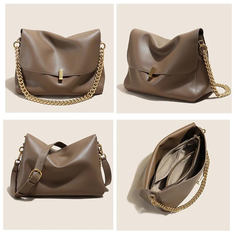 Sac à bandoulière en cuir De vache véritable pour femmes, sac à main tendance avec chaîne, grande ca