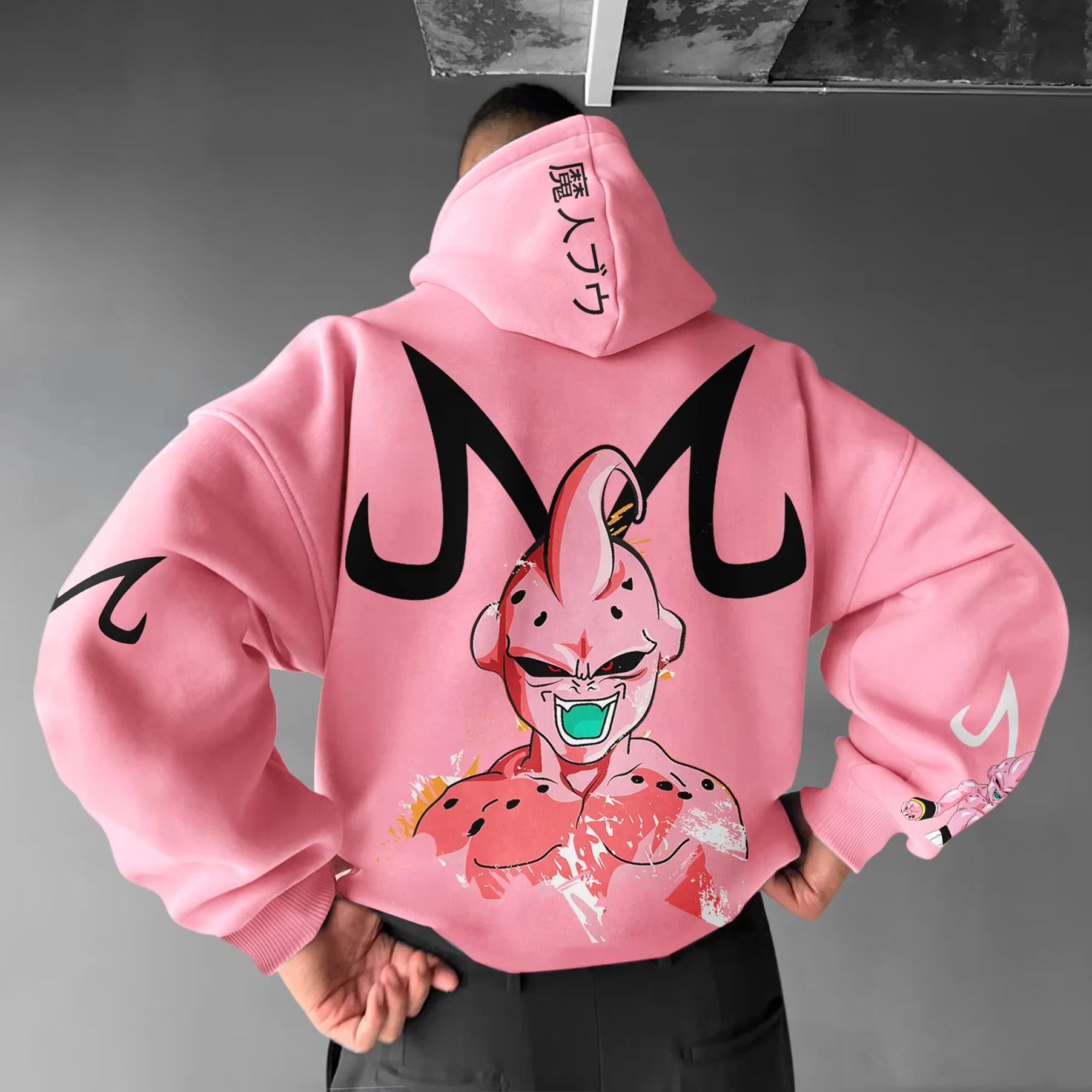 Sweat-shirt à capuche rose Dragon Ball Z Majin Buu pour hommes, streetwear anime, cosplay, avec impr