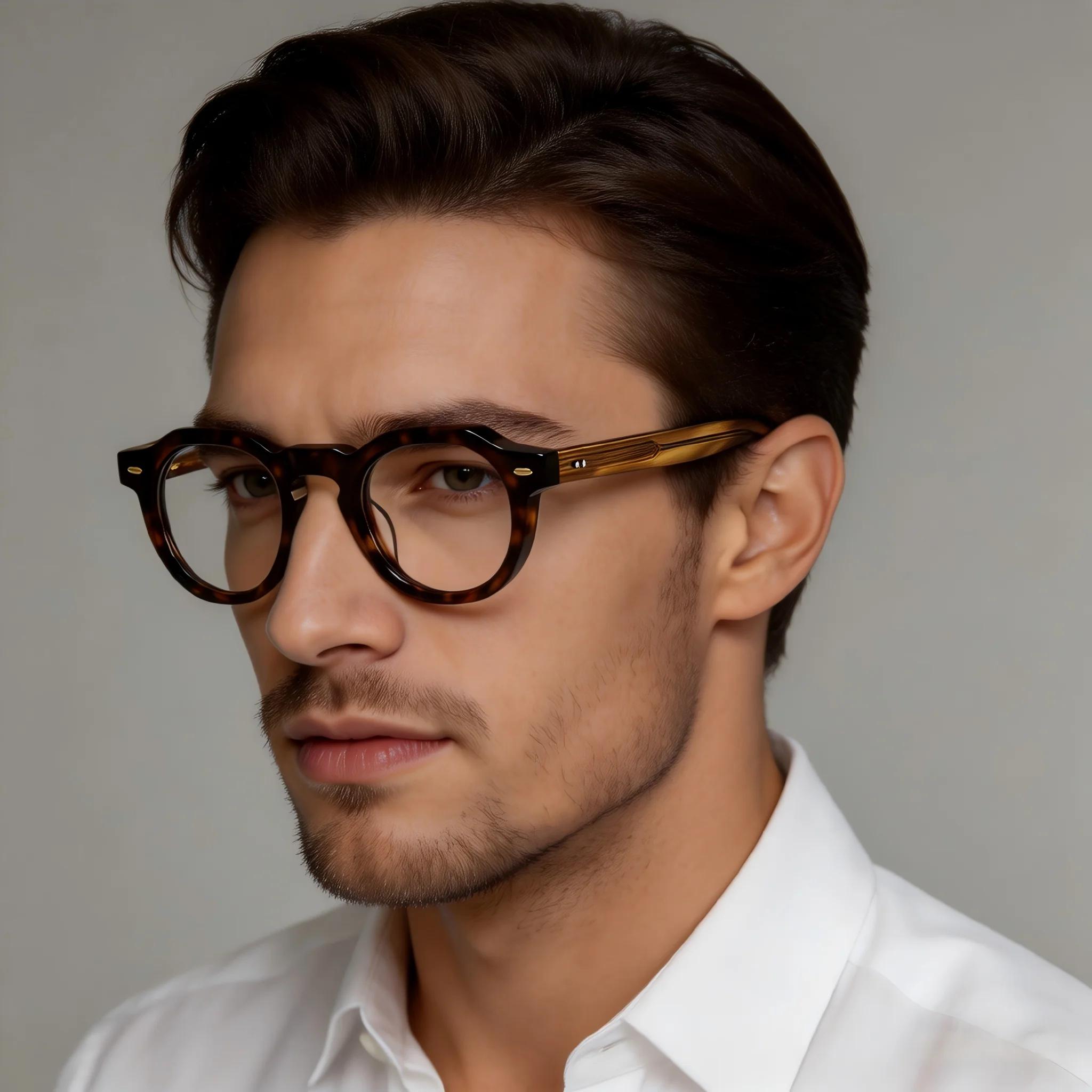 Monture de lunettes optiques rondes CATERSIDE pour hommes, monture épaisse en acétate de qualité sup