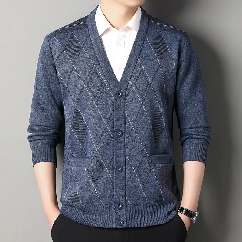 Veste Cardigan décontractée pour hommes, pull à col en v, vêtements d'automne et d'hiver pour hommes