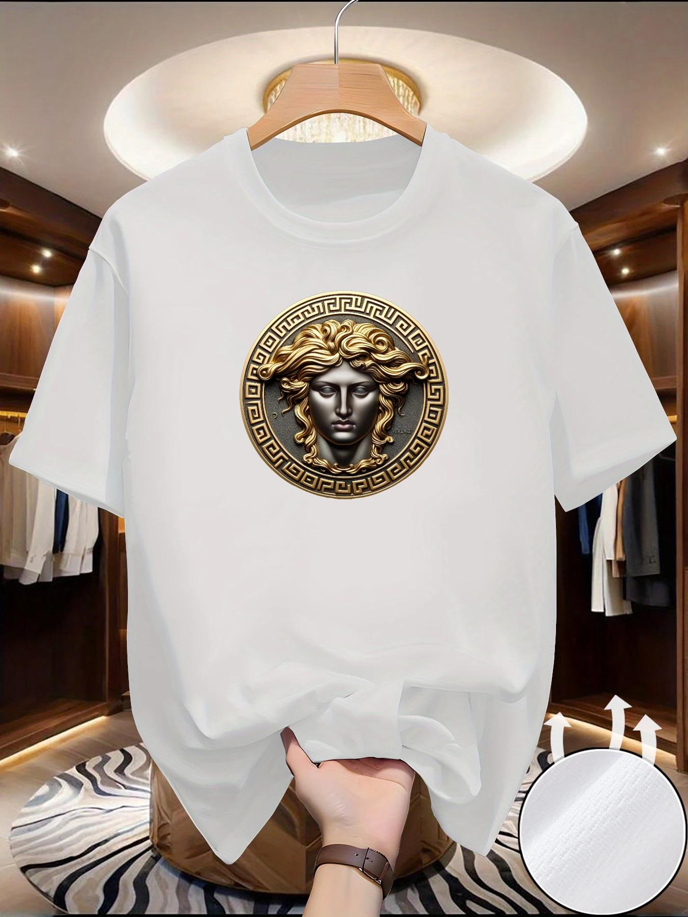 T-shirt d'été de luxe à col rond pour homme, doux et ample, de haute qualité, imprimé exquis, chemis
