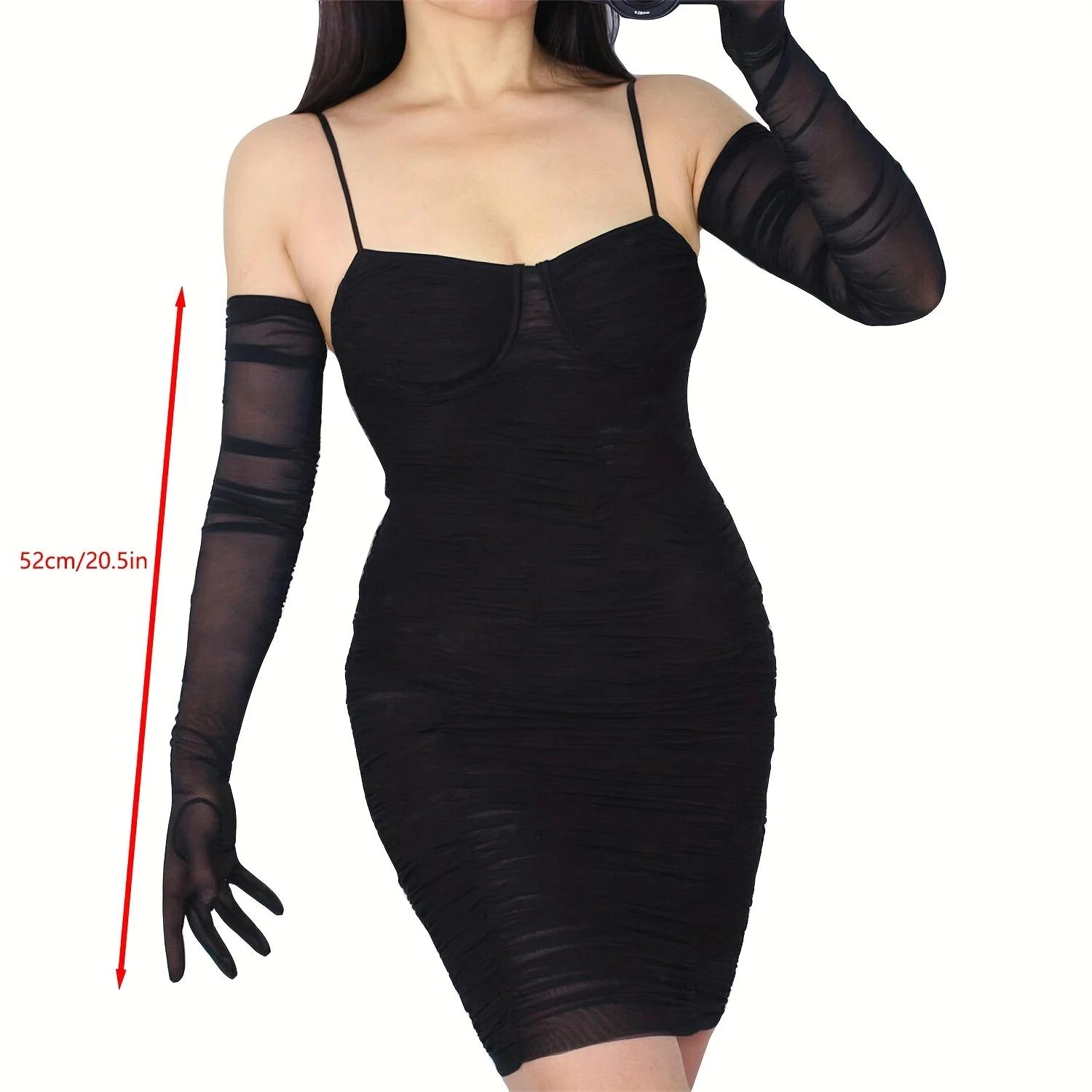 Gants longs en tulle transparent à la mode, en maille, pour mariée, accessoire d'Halloween, ultra-fi