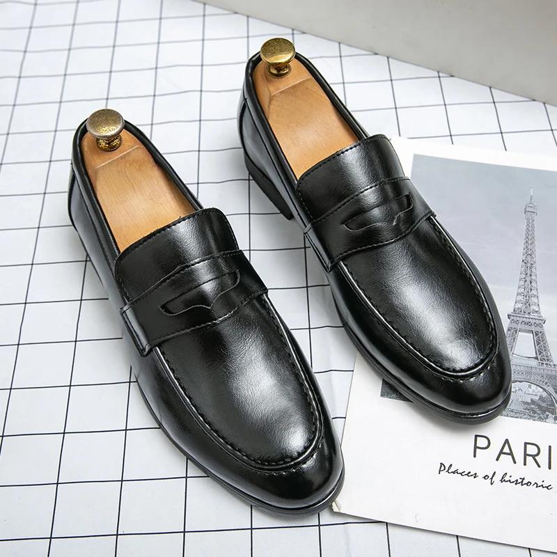 Chaussures habillées pour hommes, tendance, décontractées, en cuir, pour affaires, classiques, à enf