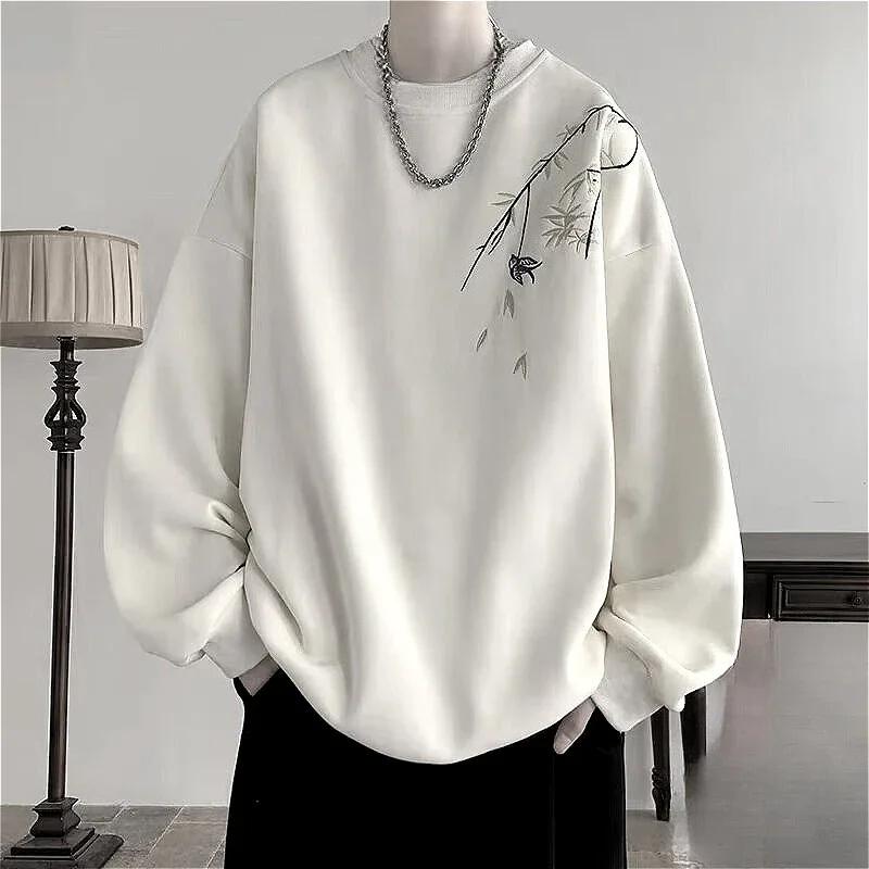 Sweat-shirt surdimensionné pour hommes, imprimé oiseau chinois, mode, ample, manches longues, vêteme