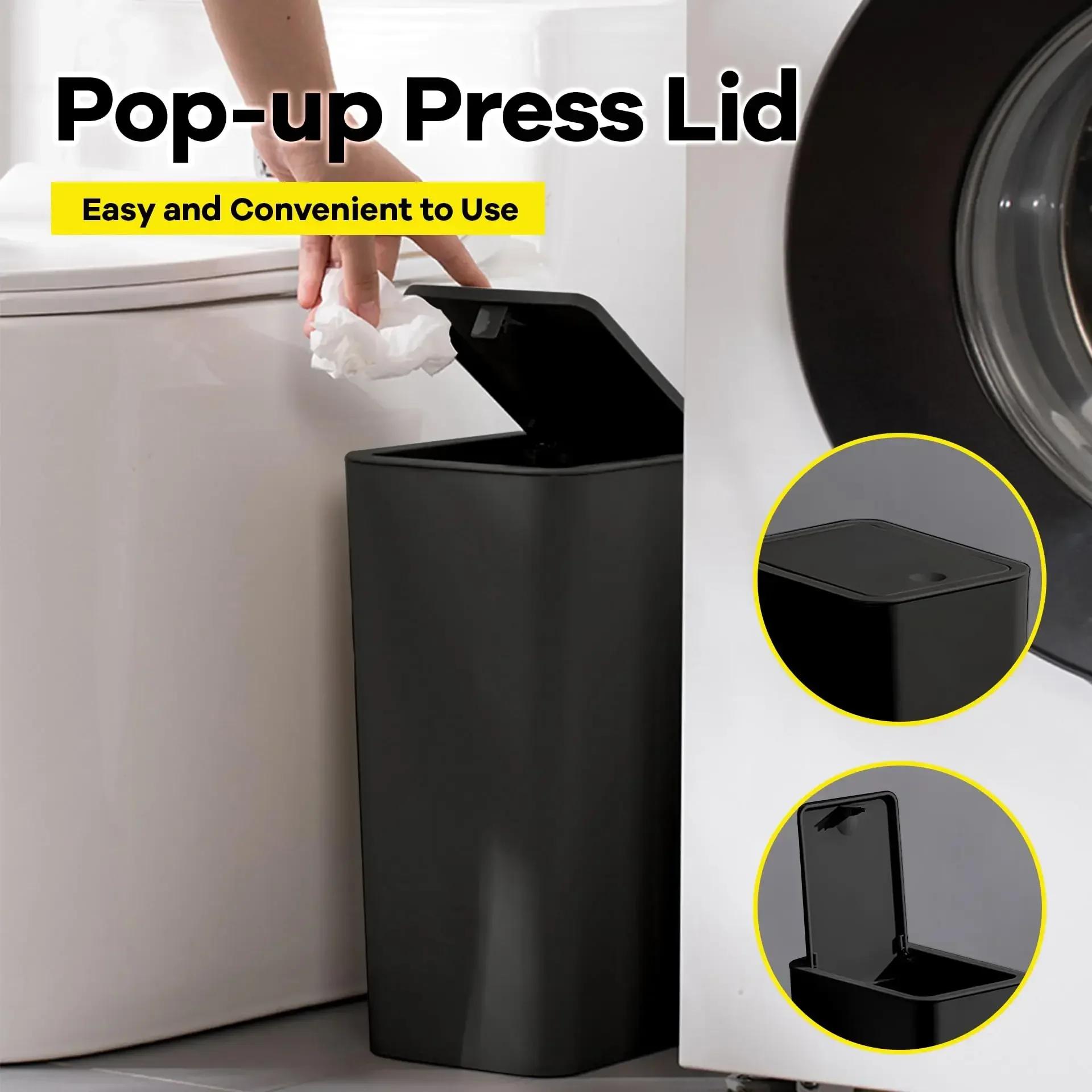 Poubelle de salle de bain 10L, petite poubelle avec couvercle supérieur à pression pour toilettes, c