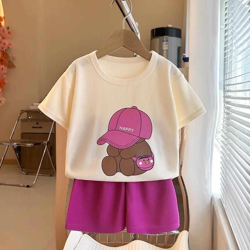 Costumes à manches courtes pour enfants, t-shirts à col rond, shorts pour documents solides, nouveau