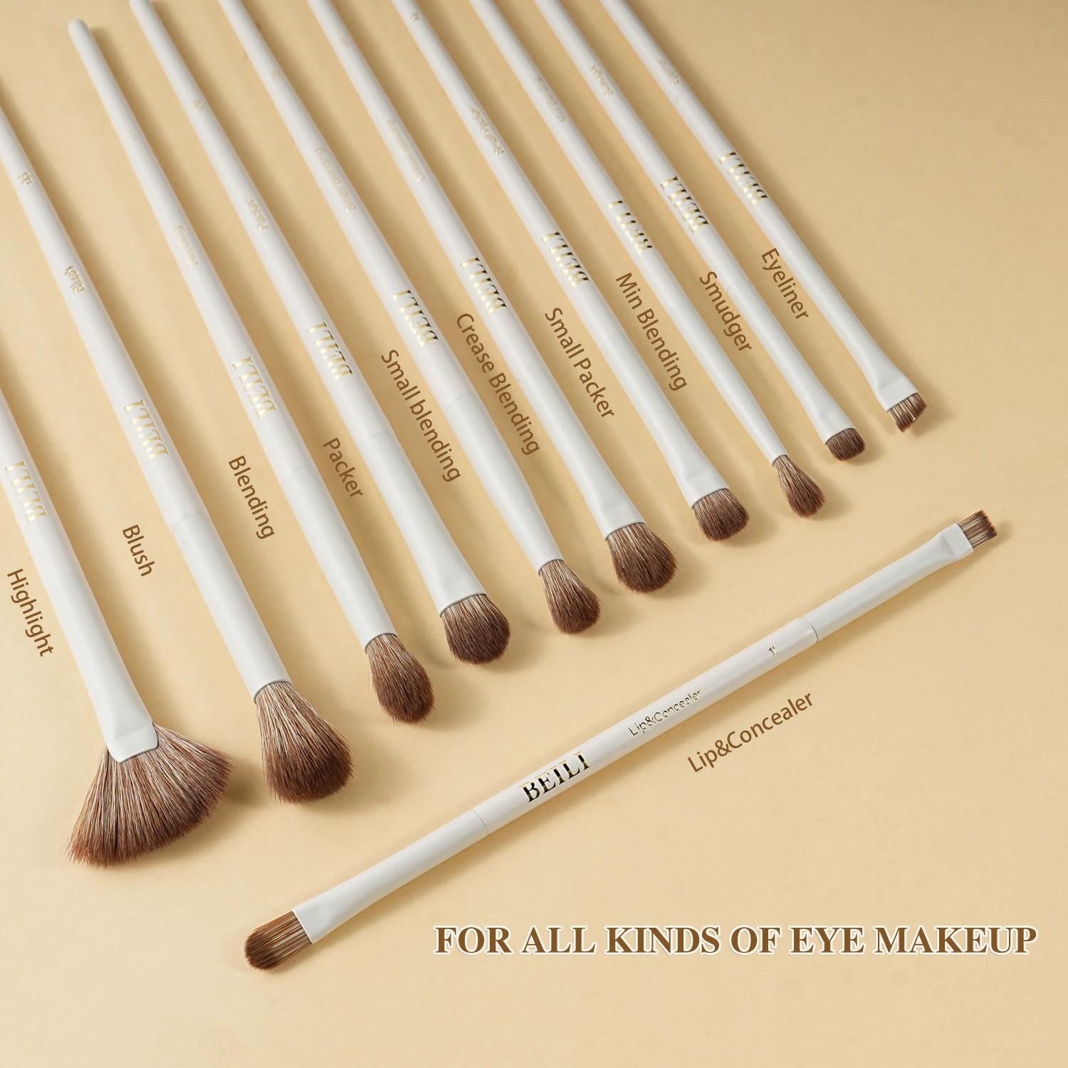 BEILI 15 pièces Beige Premium synthétique pinceaux de maquillage ensembles fond de teint correcteur