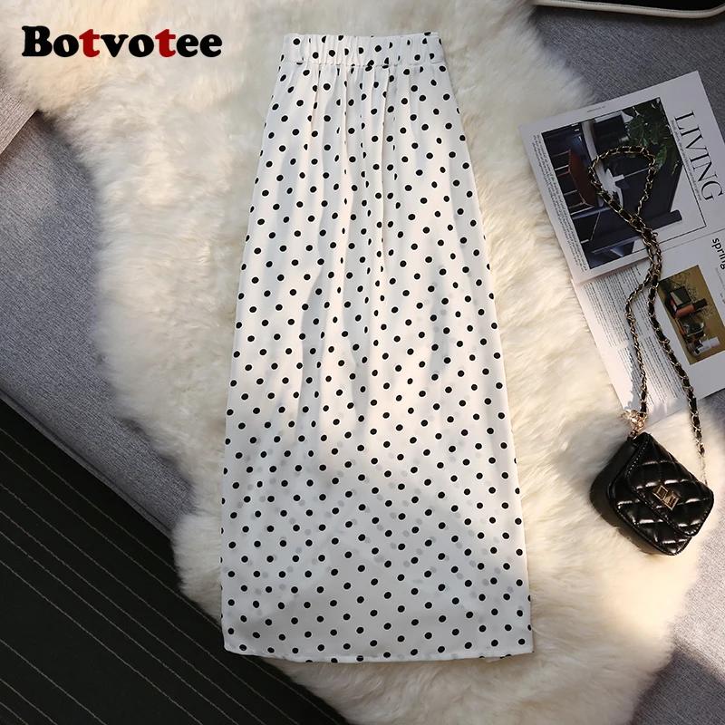 Botvotee Sexy Vintage Pokal Dot imprimé trompette jupe Midi pour les femmes dos élastique côté fendu