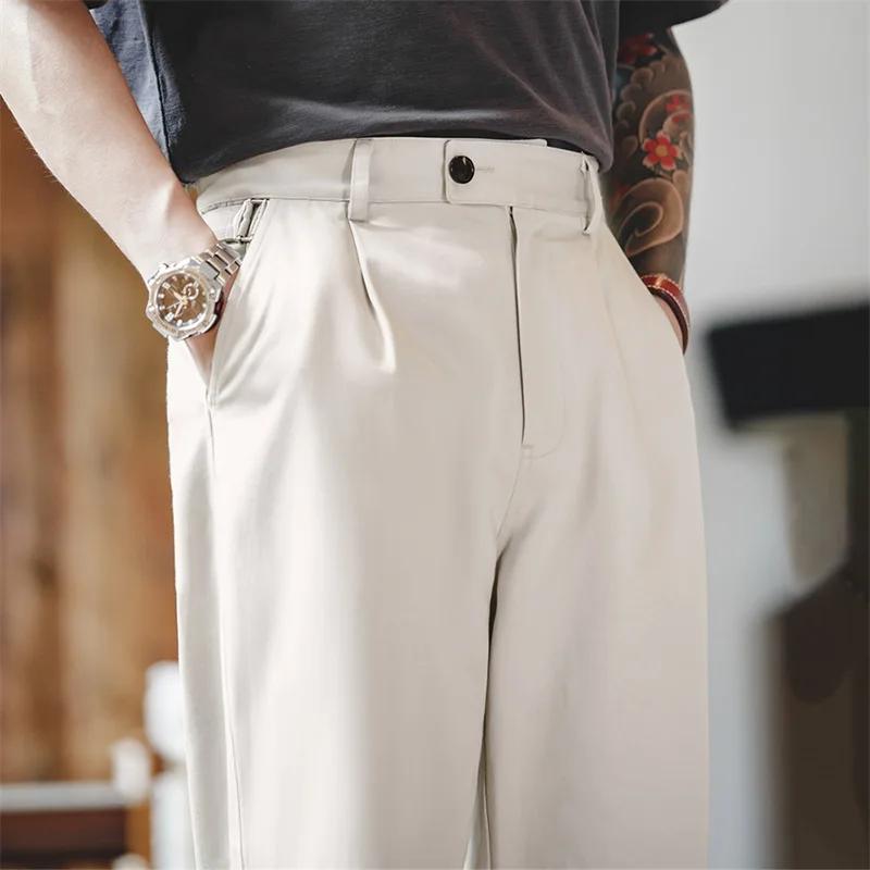 Maden-Pantalon Vintage Gentleman Naples, Mode Coréenne, Décontracté, Bouton Paris, Droit, Large, FJ1