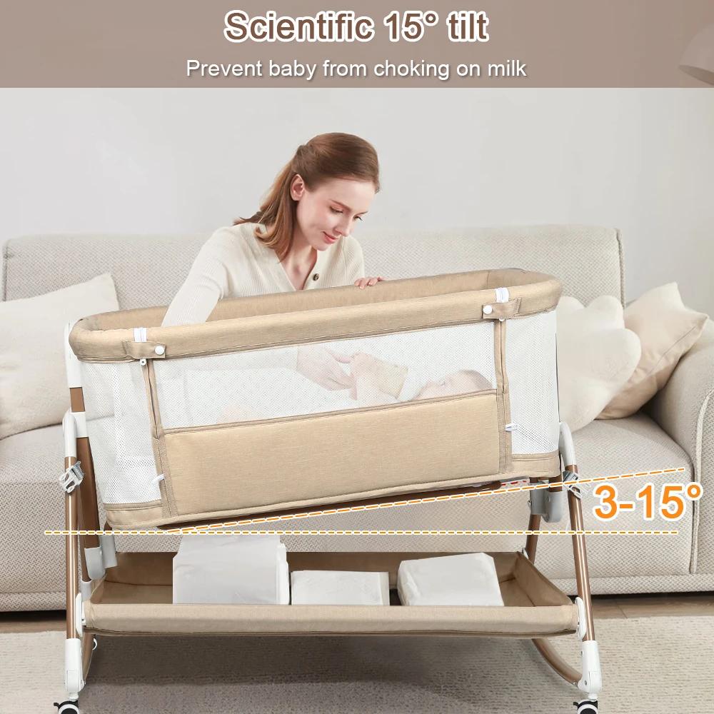 Lit bébé 3 en 1, lit bébé, bascule bébé, lit de voyage bébé avec matelas, couffin avec 6 hauteurs, f