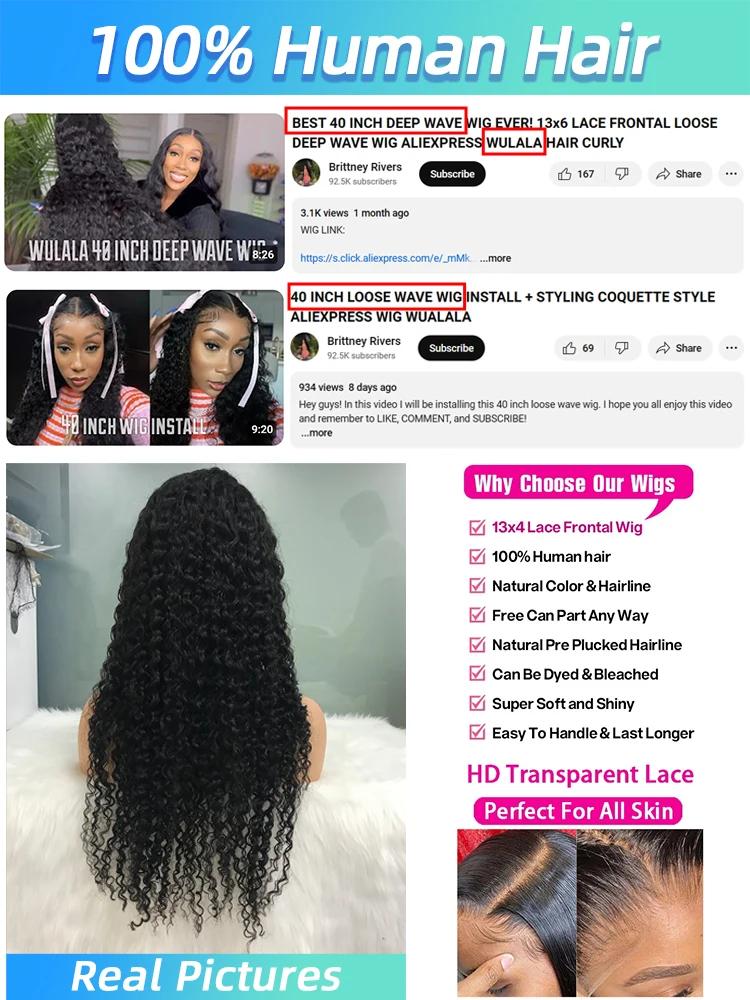 Perruque Lace Frontal Water Deep Wave 13x4 13x6 360 HD en cheveux humains bouclés, 30 40 46 pouces,