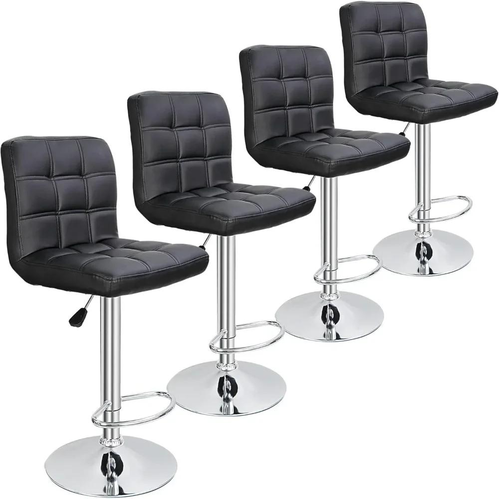 Ensemble de 4 tabourets de bar pivotants réglables, tabourets de bar de comptoir de cuisine en cuir