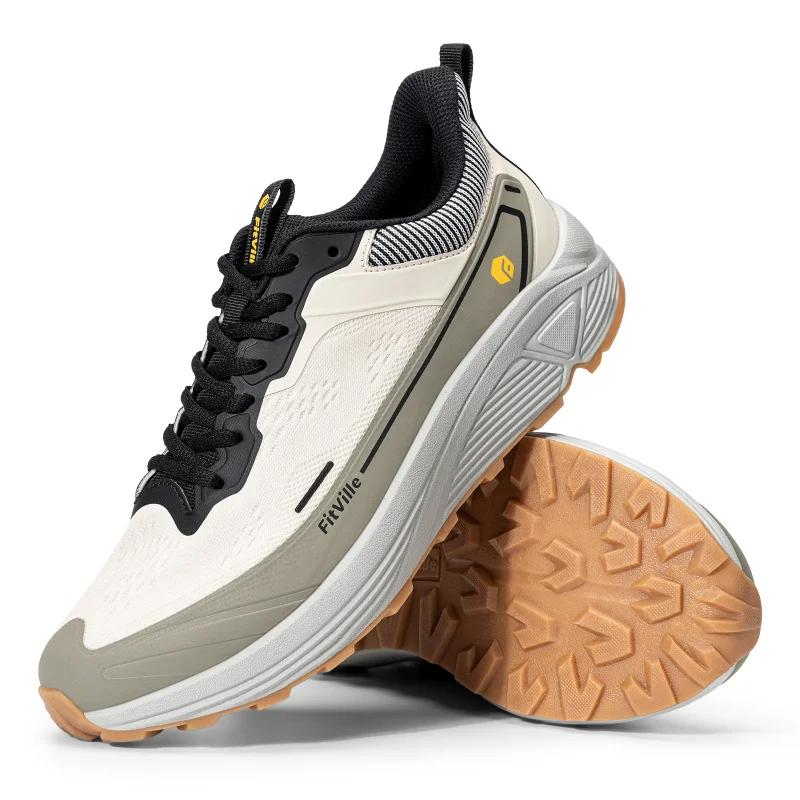 FitVille chaussures de marche larges pour hommes anti-dérapant léger chaussure de course sur sentier