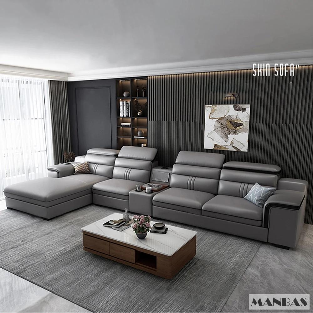MINGDIBAO-Canapé sectionnel en cuir avec porte-gobelet, USB, repose-sauna réglable, haut-parleur Blu