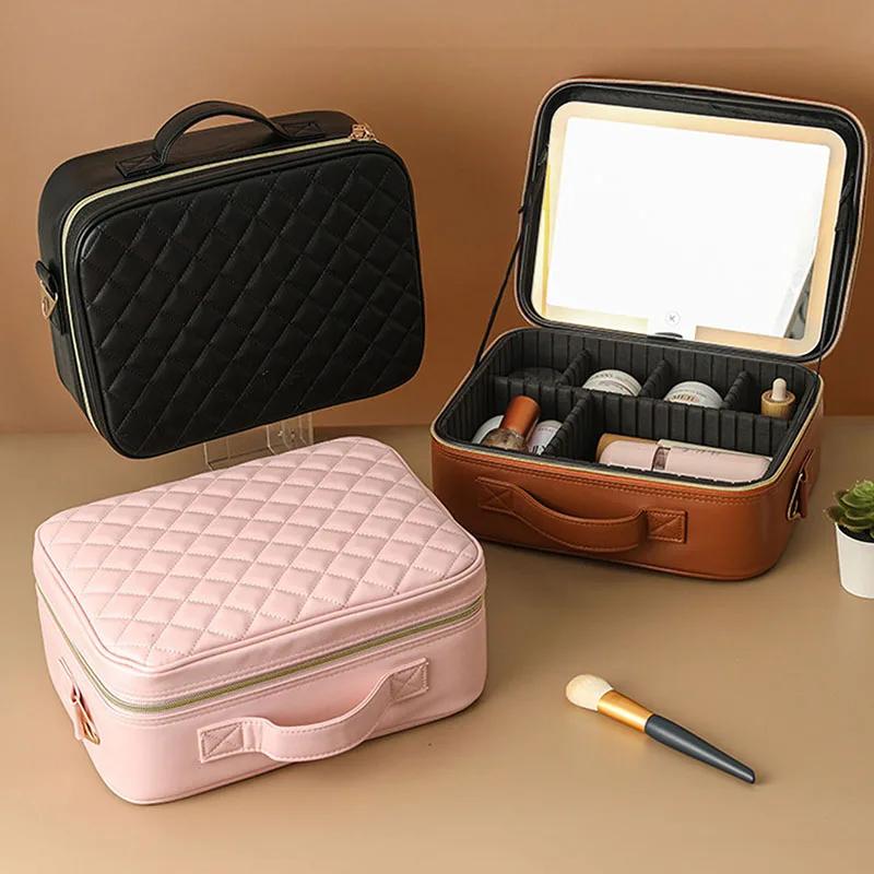 Trousse de maquillage de voyage de grande taille avec miroir, étui de maquillage de manucure de beau