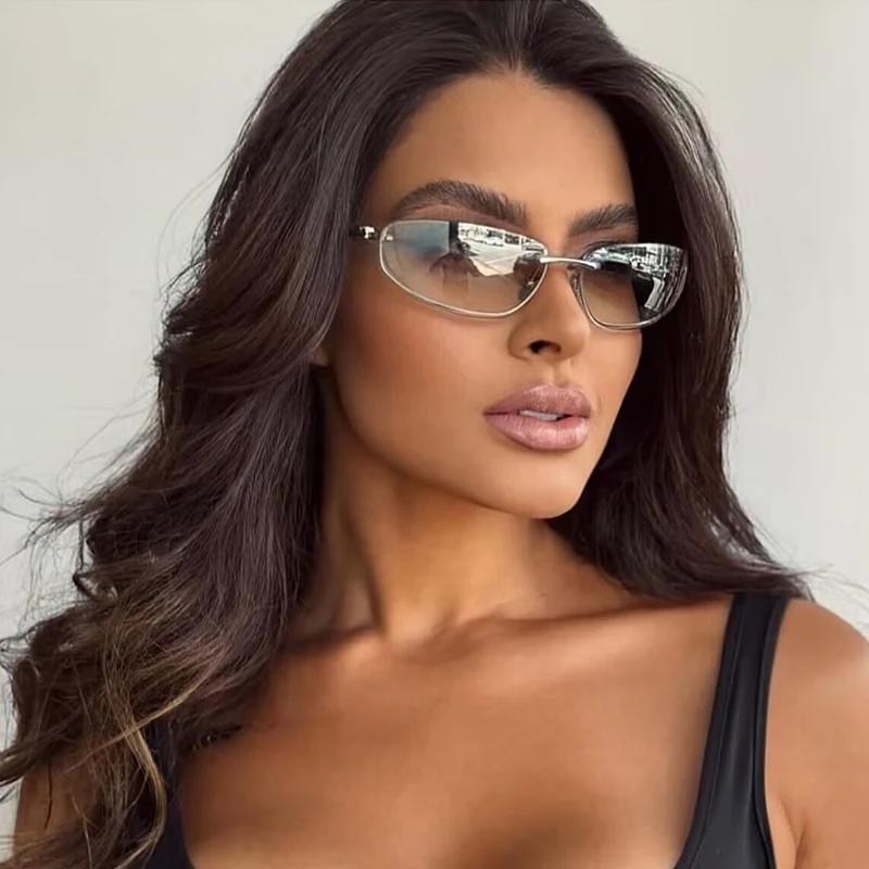 Lunettes de soleil ovales sans cadre Y2K de luxe, Design de marque, style haut de gamme, Punk, pour