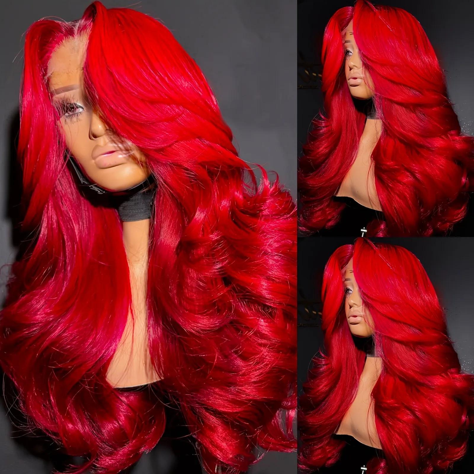 Perruque Lace Front Wig Body Wave transparente HD 13x4, perruque Lace Front Wig rouge, bordeaux, den