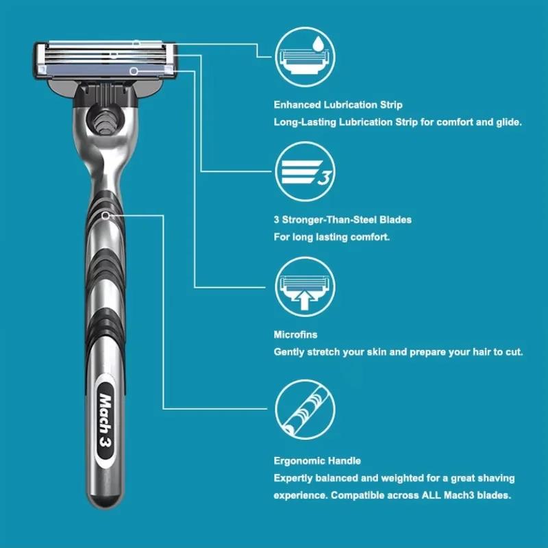 Rasoir Gillette MACH 3 pour homme, 3 lames, rasage rapide et lisse, rasoir manuel pour homme, rasoir