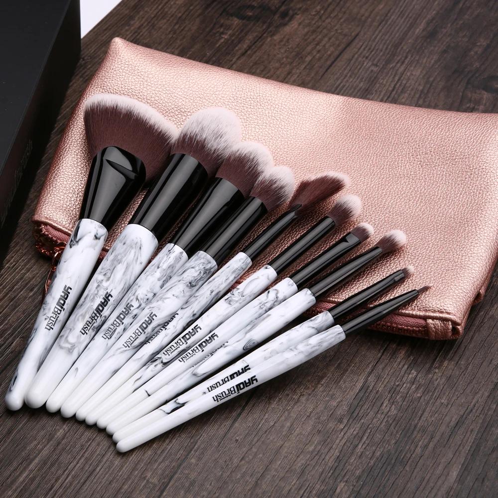 Yaqi-Ensemble de pinceaux de maquillage, cheveux synthétiques, manche en résine marbrée, étui en PU