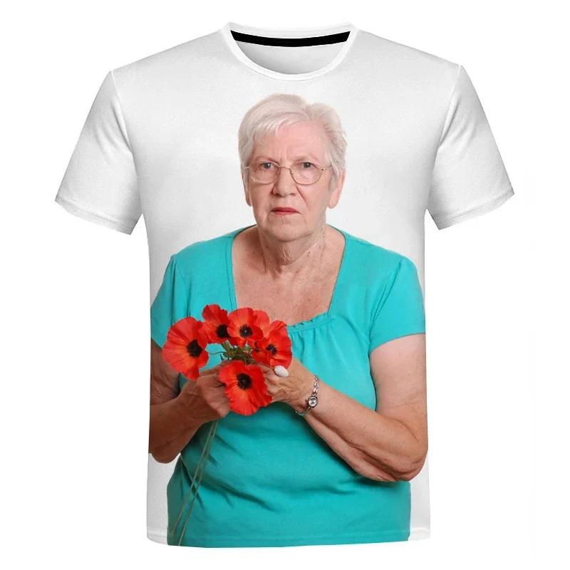 T-shirt décontracté imprimé en 3D pour femme, haut créatif, drôle, mignon, grand-mère, rouge, lécher