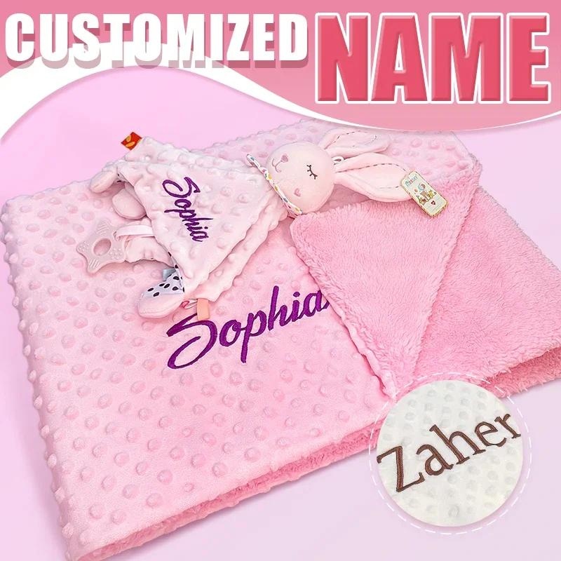 Couverture de bébé en peluche douce personnalisée avec nom, poussette pour nouveau-né, poupées endor