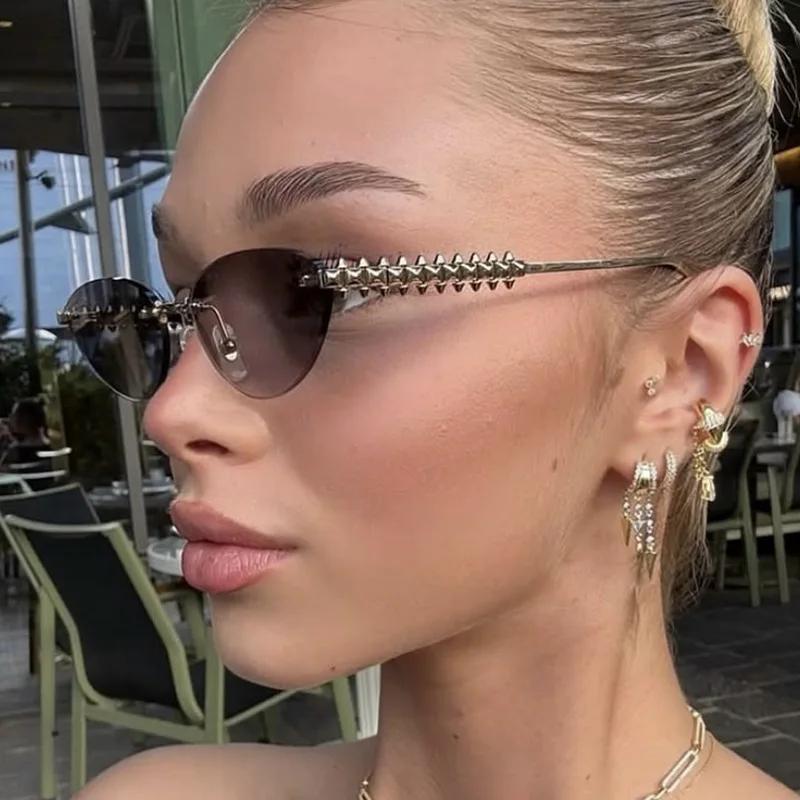 Lunettes de protection sans bords œil de chat Rivet lunettes de soleil femmes marque de luxe ovale d