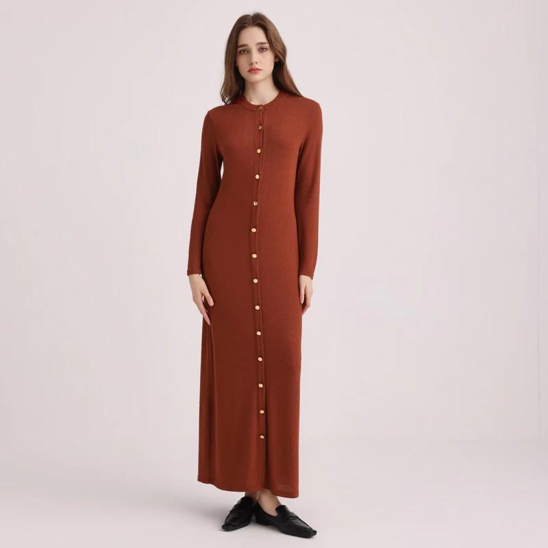 AA AW25 hiver femme robe confortable et douce tricoté Maxi bouton robe dame vêtements