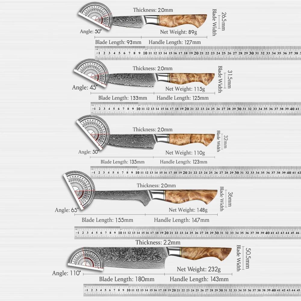 HEZHEN-Ensemble de Couteaux de Cuisine Professionnels, Acier Damas, 67 Couches, Noyau 10Cr15CoMoV, 1