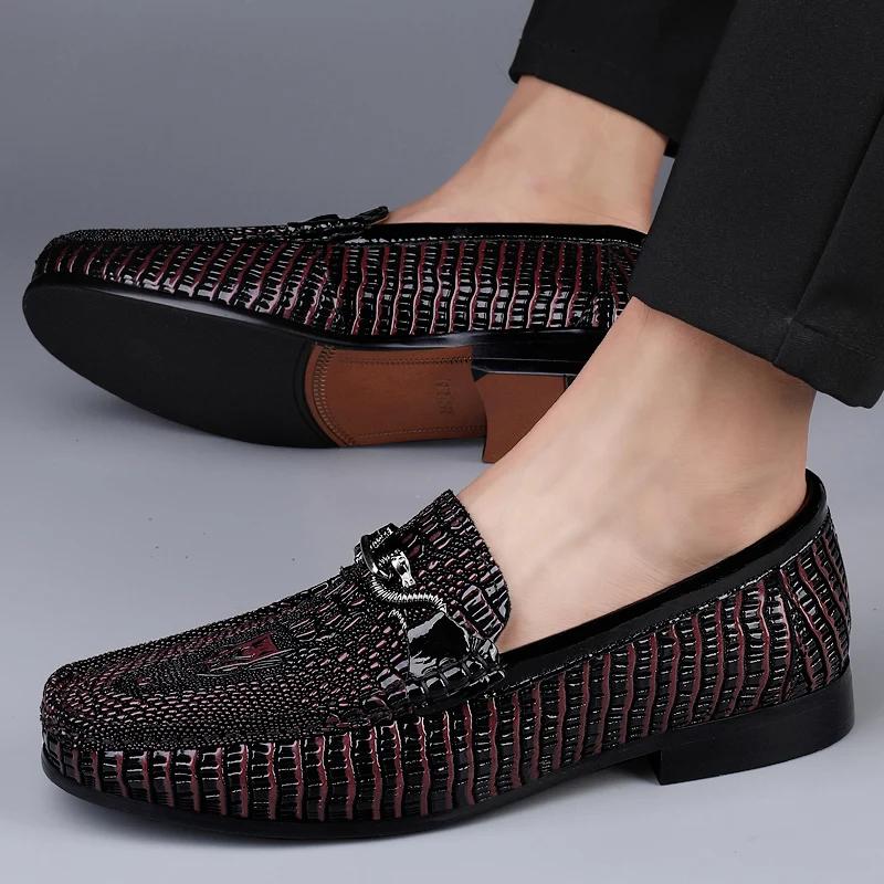 Mocassins en cuir véritable pour hommes, motif crocodile, chaussures décontractées pour hommes, chau