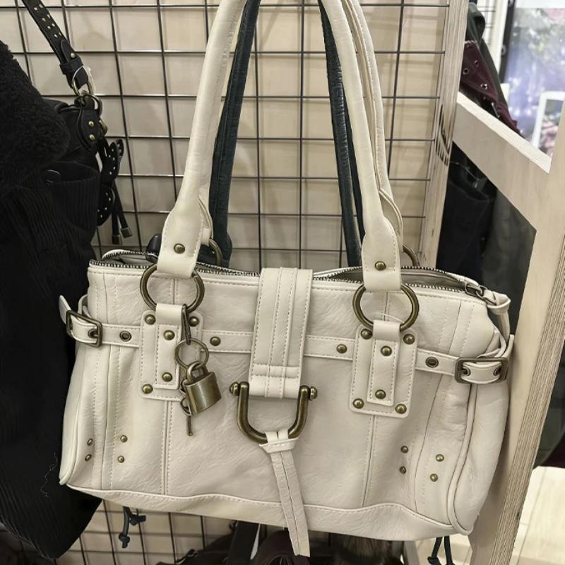 Sac à bandoulière rétro pour femme, grande capacité, sac sous le bras, sac à main de luxe avec rivet