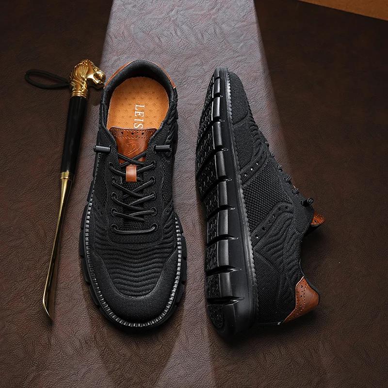 Pur noir Style britannique hommes richelieu chaussures espadrilles décontractées mocassins été respi