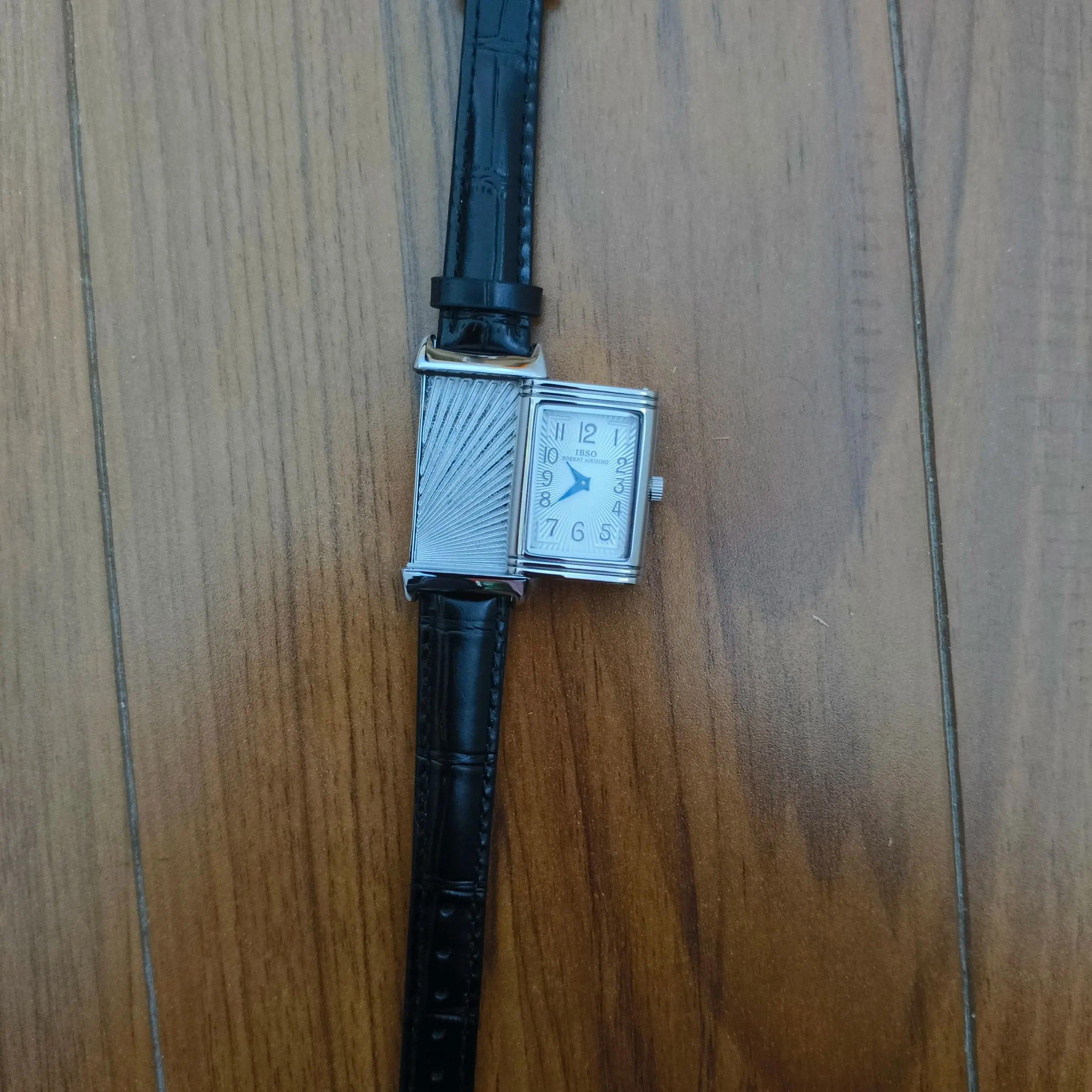 Montre numérique carrée à Quartz en cuir, Design coulissant de tempérament de Niche rétro, exquise e