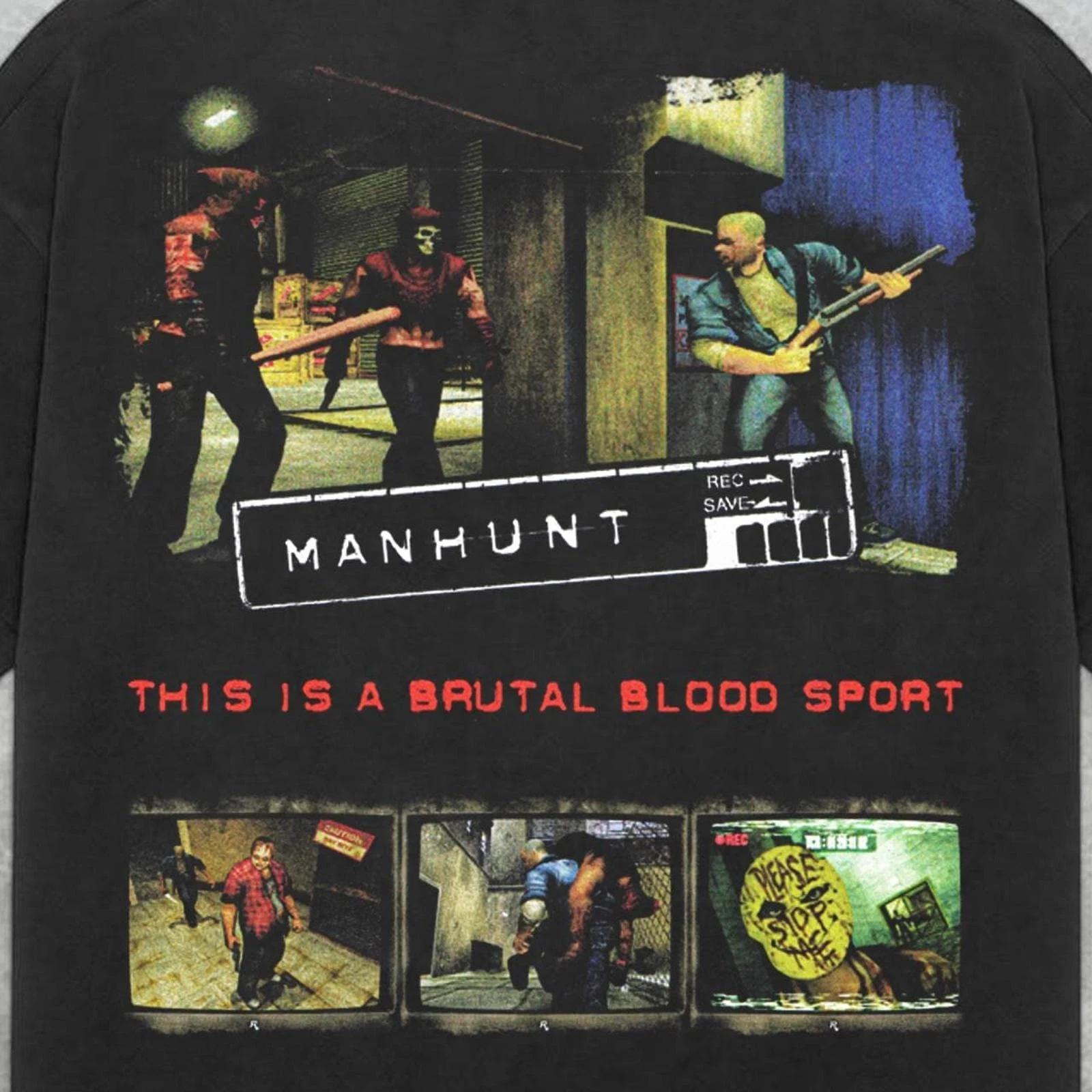 Manhunt Retro Y2K T-shirt American Street Wear pour hommes et femmes, haut ample et décontracté à co