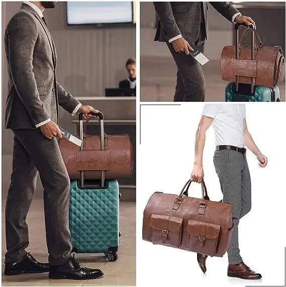 Sac de voyage d'affaires en cuir PU pour homme, grand sac de voyage convertible 2-en-1, imperméable,