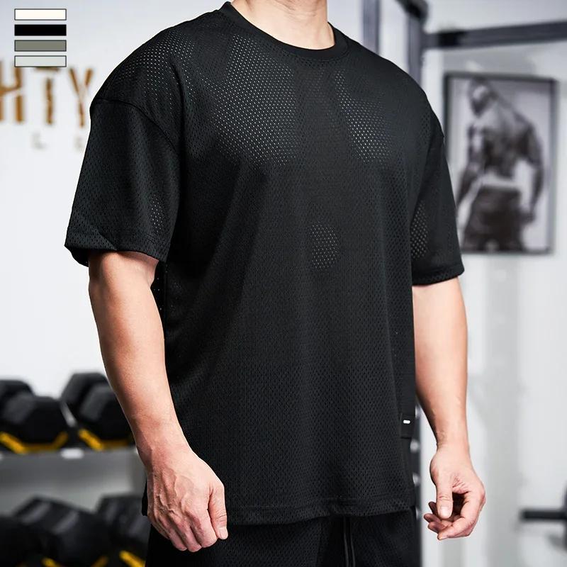 Hommes gymnastique chemise musculaire course entraînement ample à manches courtes Tennis Football fo