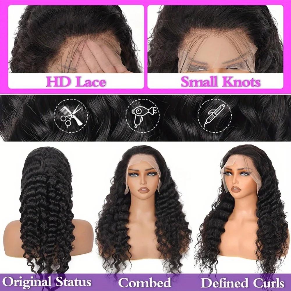 Perruque de cheveux humains bouclés 13x4 style birman Deep Wave, sans colle, effet mouillé et ondulé