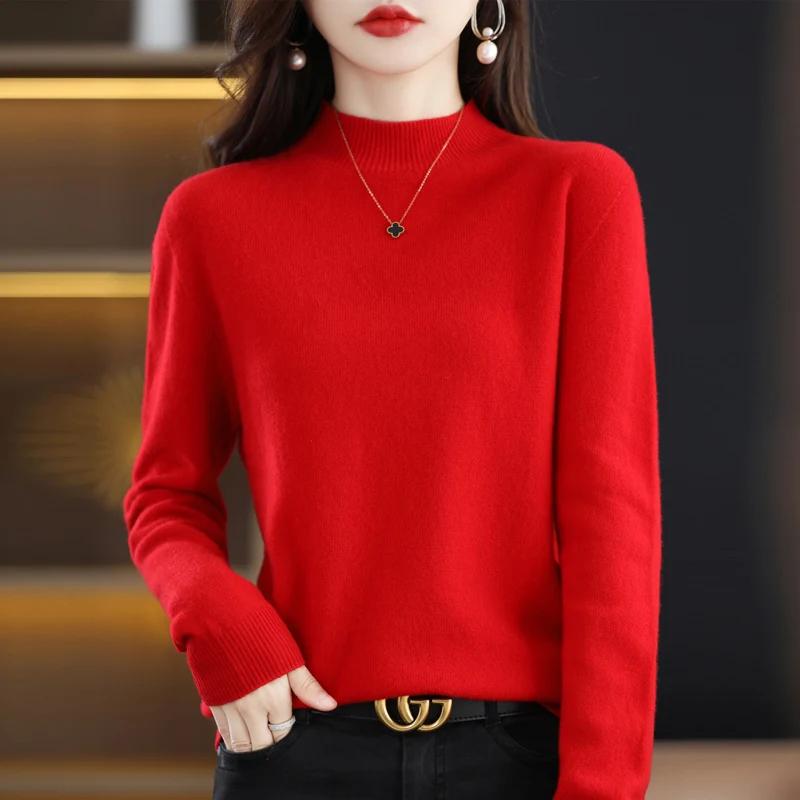 Pull en cachemire 100% laine mérinos pour femme, pull à manches longues et col semi-haut, nouveau pu